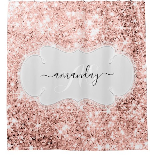 名前をカスタムするモノグラムバラ金ゴールドガーリーグリッター シャワーカーテン (正面)