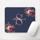 名前をカスタムするモノグラムピンクブルゴーニュ金ゴールドフローラ マウスパッド (マウス)