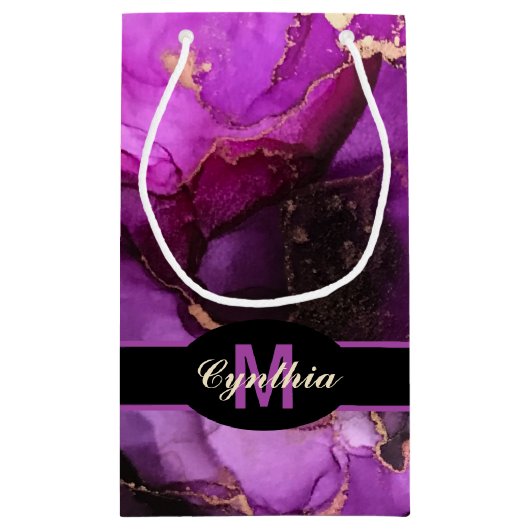 名前をカスタムするモノグラムブラックパープルユニーク抱き枕 スモールペーパーバッグ (裏面)