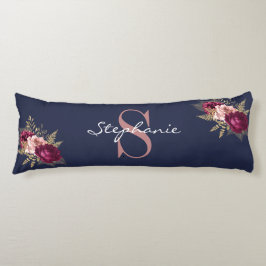 名前をカスタムするモノグラムブルーブルガンディーピンクフローラ ボディピロー