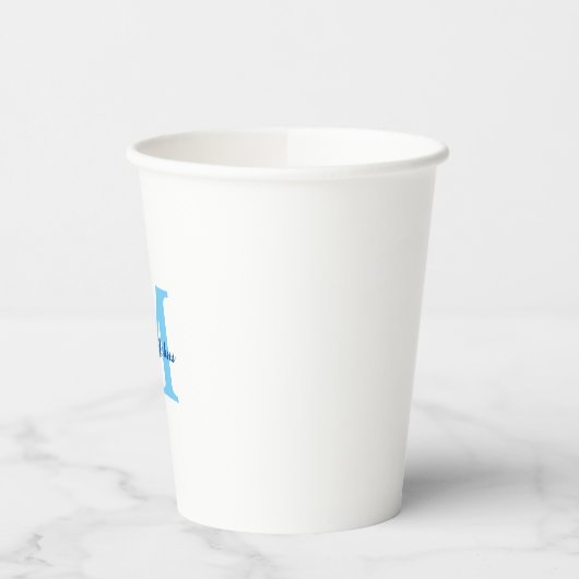 名前をカスタムするモノグラムブルーベビーシャワー誕生日 紙コップ (左)