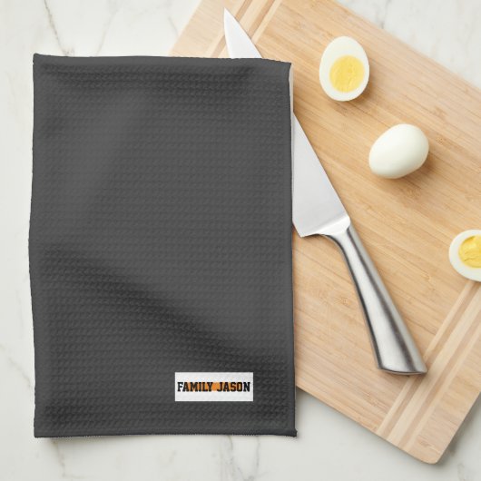 名前をカスタムするモノグラムモダンデザイントレンディーブラック キッチンタオル (四つ折り)