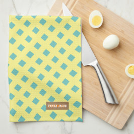 名前をカスタムするモノグラムモダンパターン黄ブルー キッチンタオル
