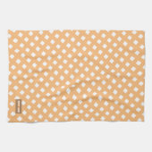 名前をカスタムするモノグラムモダン模様オレンジホワイト キッチンタオル (横)