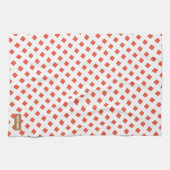 名前をカスタムするモノグラムモダン赤ダイヤモンド キッチンタオル (横)