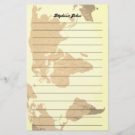 名前をカスタムするモノグラムラインワールドマップイメージ 便箋 (正面)