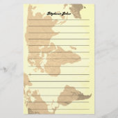 名前をカスタムするモノグラムラインワールドマップイメージ 便箋 (裏面)