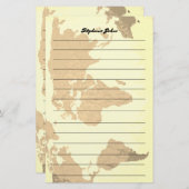 名前をカスタムするモノグラムラインワールドマップイメージ 便箋 (正面/裏面)