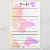 名前をカスタムするモノグラムラインワールドマップピンクアート 便箋 (正面)