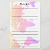 名前をカスタムするモノグラムラインワールドマップピンクアート 便箋 (裏面)