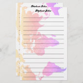 名前をカスタムするモノグラムラインワールドマップピンクアート 便箋 (正面/裏面)