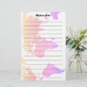 名前をカスタムするモノグラムラインワールドマップピンクアート 便箋 (スタンド正面)