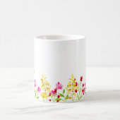 名前をカスタムするモノグラムワイルドフラワーウォータカラー コーヒーマグカップ (中央)