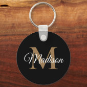 名前をカスタムするモノグラム手書きスクリプトブラック キーホルダー (正面)
