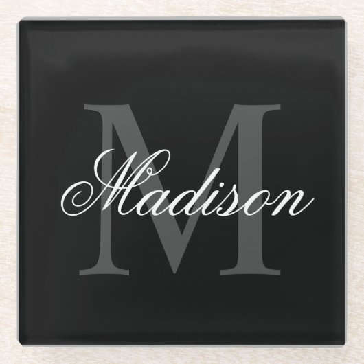 名前をカスタムするモノグラム書道ブラックの作成 ガラスコースター (正面)