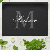 名前をカスタムするモノグラム書道ブラックの作成 キッチンタオル (折り畳み)