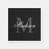名前をカスタムするモノグラム書道ブラックの作成 スタンダードカクテルナプキン (正面)