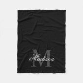 名前をカスタムするモノグラム書道ブラックの作成 フリースブランケット (正面)