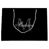 名前をカスタムするモノグラム書道ブラックの作成 ラージペーパーバッグ (正面)