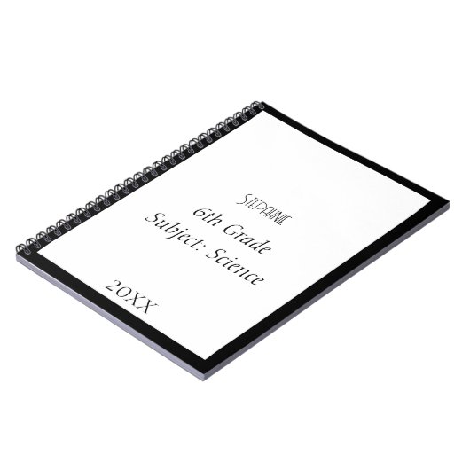 名前をカスタムするモノグラム白黒カスタム学校 ノートブック (左側)