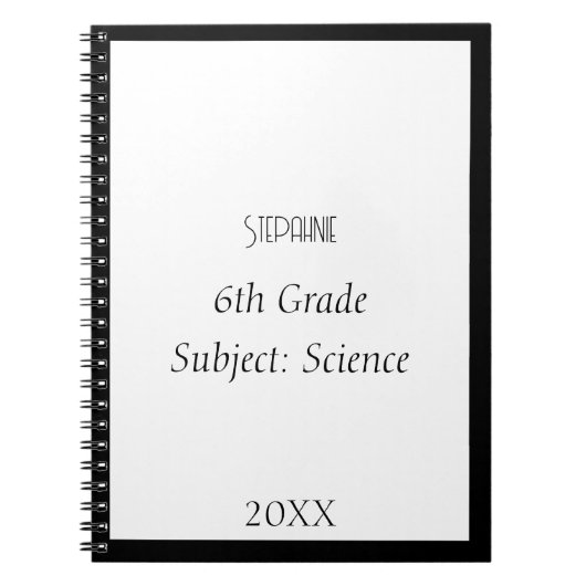 名前をカスタムするモノグラム白黒カスタム学校 ノートブック (正面)