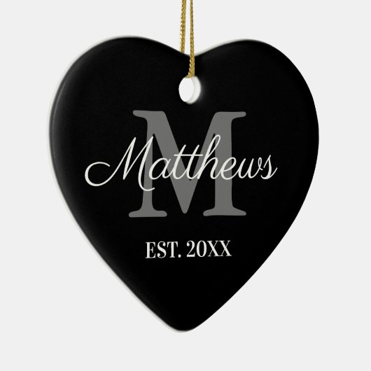 名前をカスタムするモノグラム白黒クリスマス セラミックオーナメント (右)
