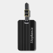 名前をカスタムするモノグラム白黒ストライプエレガント ラゲッジタグ (正面縦)