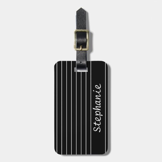 名前をカスタムするモノグラム白黒ストライプエレガント ラゲッジタグ (正面縦)