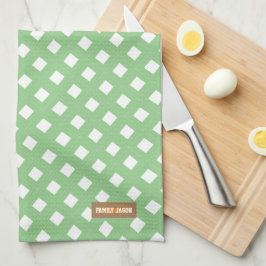 名前をカスタムするモノグラモダンム模様グリーンホワイト キッチンタオル