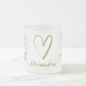 名前をカスタムするモンミー抹茶金ゴールドスクリプトハート フロストグラスマグカップ (中央)