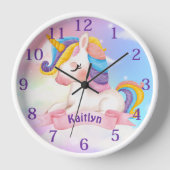 名前をカスタムするユニコーンクラウドラウンドクロック 壁時計 (正面)