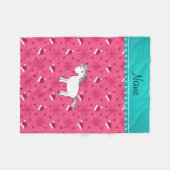 名前をカスタムするユニコーンピンクのサンタ帽の雪 フリースブランケット (正面(横))