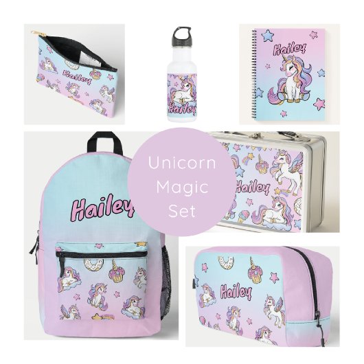 名前をカスタムするユニコーン新学期 プリントバックパック