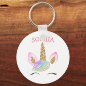 名前をカスタムするユニコーン金ゴールドグリッターキッズキュートレインボー キーホルダー (正面)