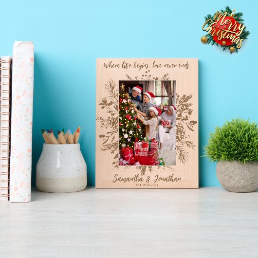 名前をカスタムするユニークファミリーのクリスマスフォト レーザー彫刻フレーム
