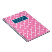 名前をカスタムするユニークブルーピンク格子パターン ノートブック (右側)