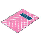 名前をカスタムするユニークブルーピンク格子パターン ノートブック (左側)