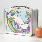 名前をカスタムするユニークユニコーン花柄デザイン メタルランチボックス (インサイチュ)