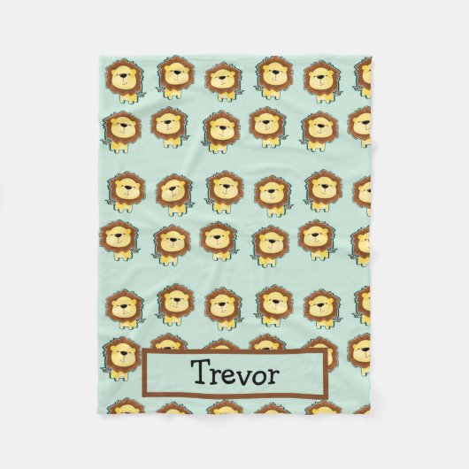 名前をカスタムするライオンの青い模様 フリースブランケット (正面)