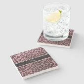 名前をカスタムするライトピンクグリッターヒョウ柄 ストーンコースター (横)