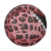 名前をカスタムするライトピンクグリッターヒョウ柄 野球ボール (正面左)