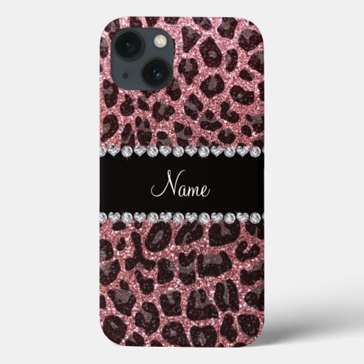 名前をカスタムするライトピンクグリッターヒョウ柄 Case-Mate iPhoneケース (裏面)