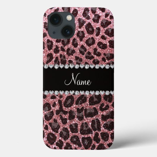 名前をカスタムするライトピンクグリッターヒョウ柄 Case-Mate iPhoneケース (裏面)