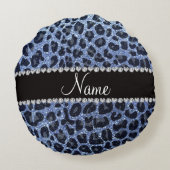 名前をカスタムするライトブルーグリッターヒョウ柄 ラウンドクッション (裏面)