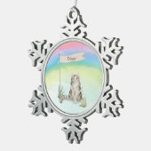 名前をカスタムするラガムフフィンキャットペット スノーフレークピューターオーナメント (右)