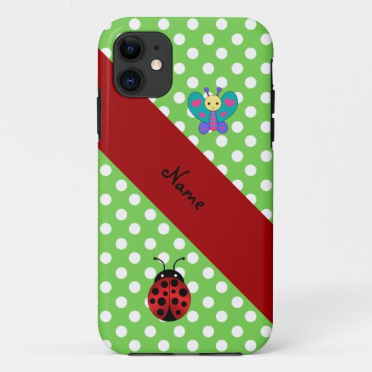 名前をカスタムするラディバグバタフライグリーン水玉模様 Case-Mate iPhoneケース (裏面)