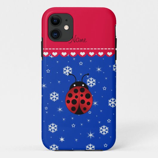 名前をカスタムするラディバグブルー雪フレーク赤ストライプ色 Case-Mate iPhoneケース (裏面)