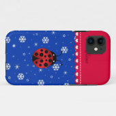 名前をカスタムするラディバグブルー雪フレーク赤ストライプ色 Case-Mate iPhoneケース (裏面(横))