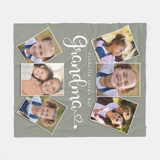 名前をカスタムするラブおばあちゃんカワイトおもしろいフォトコラージュ フリースブランケット (正面(横))