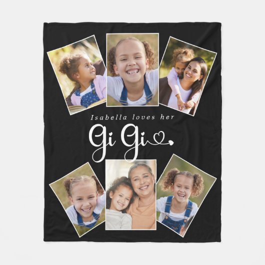 名前をカスタムするラブおばあちゃんカワイトおもしろいフォトコラージュ フリースブランケット (正面)